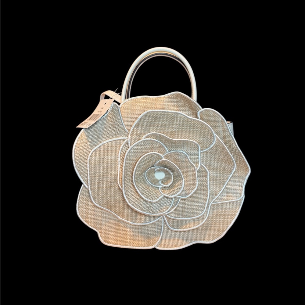 Kate Spade Flora Rose Straw Crossbody tan